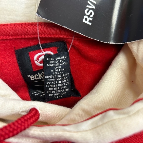 Ecko‎ Unltd. Hoodie Pullover Red/Blue/Cream Embroidered NWT Hand Warmer Pocket - Picture 8 of 14